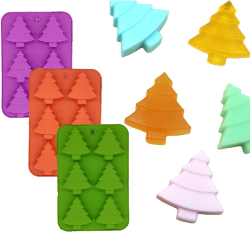 Accfore 3 Pack Christmas Tree Silicone Molds,6 Cavity Candy Baking Trays for Holiday Cakes,Candies,Gummy,Chocolates,Jelly,Soap,Ice Cube,Cookies (red, green, purple) - Image 4